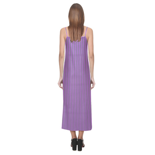 Purple Stripes V-Neck Open Fork Long Dress(Model D18)