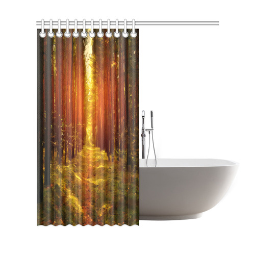 Light in the Forest Modern Landscape Shower Curtain 69"x72"