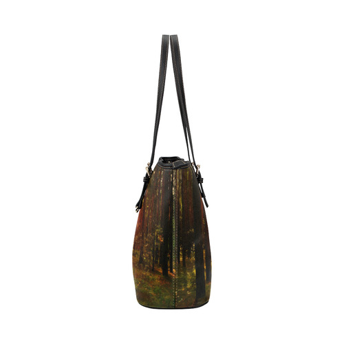 Light in the Forest Modern Landscape Leather Tote Bag/Large (Model 1651)