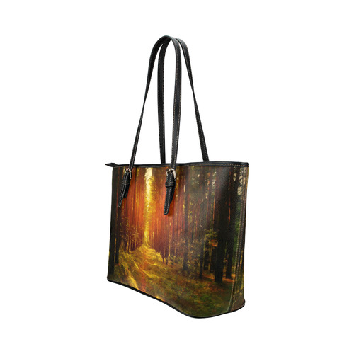 Light in the Forest Modern Landscape Leather Tote Bag/Large (Model 1651)