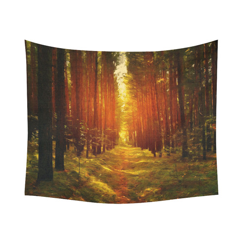 Light in the Forest Modern Landscape Cotton Linen Wall Tapestry 60"x 51"