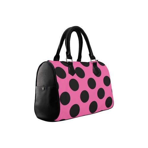 Large Black Pink Polka Dots Pattern Boston Handbag (Model 1621)