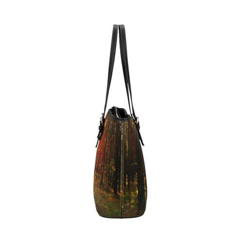 Light in the Forest Modern Landscape Leather Tote Bag/Large (Model 1651)