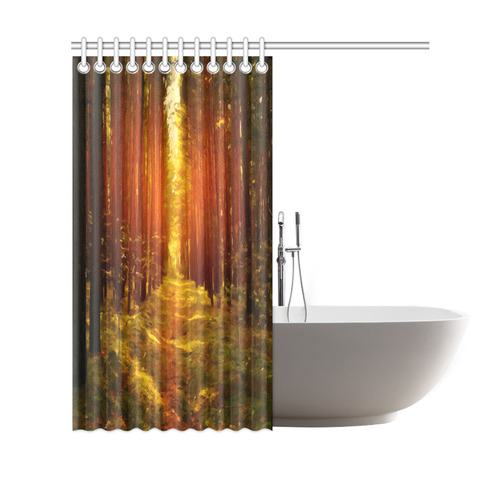 Light in the Forest Modern Landscape Shower Curtain 69"x70"