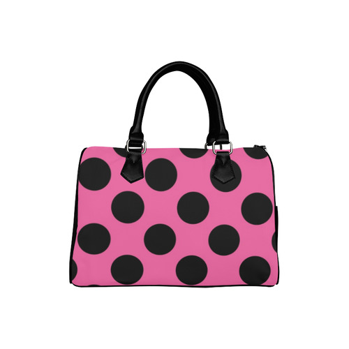 Large Black Pink Polka Dots Pattern Boston Handbag (Model 1621)