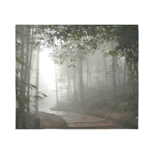 Landscape Forest Path in Foggy Mist Cotton Linen Wall Tapestry 60"x 51"