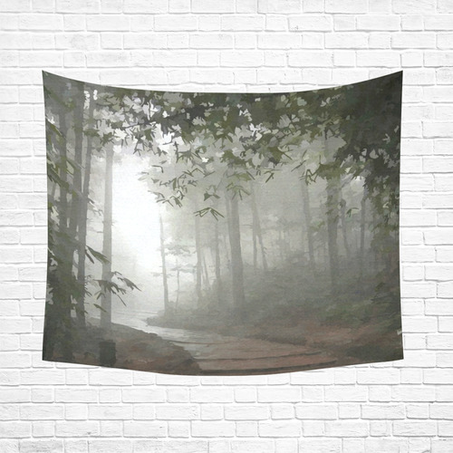 Landscape Forest Path in Foggy Mist Cotton Linen Wall Tapestry 60"x 51"