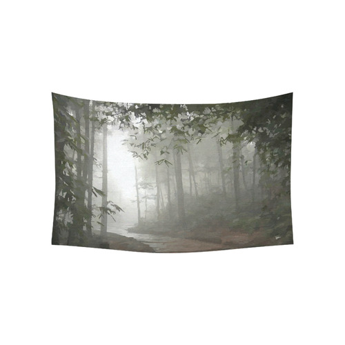 Landscape Forest Path in Foggy Mist Cotton Linen Wall Tapestry 60"x 40"