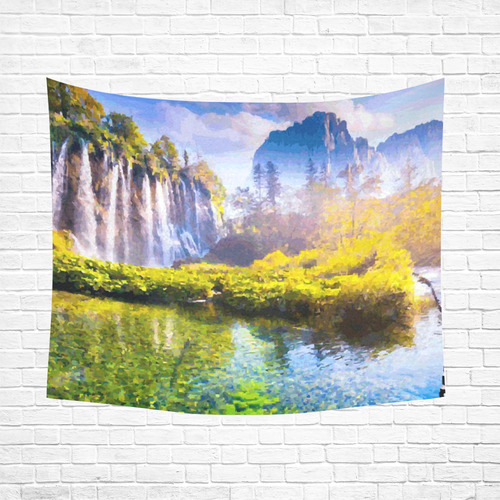 Waterfalls Forest Mountains Nature Landscape Cotton Linen Wall Tapestry 60"x 51"