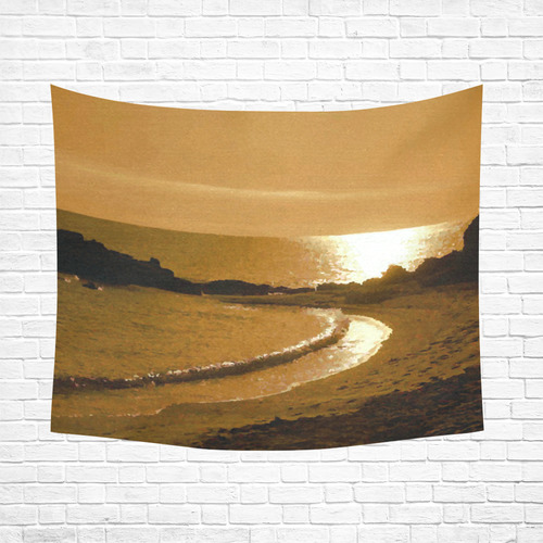 Cliffs on Beach at Sunset Landscape Cotton Linen Wall Tapestry 60"x 51"