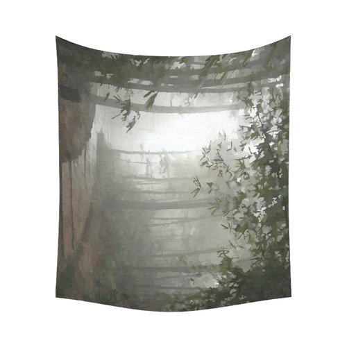 Landscape Forest Path in Foggy Mist Cotton Linen Wall Tapestry 60"x 51"