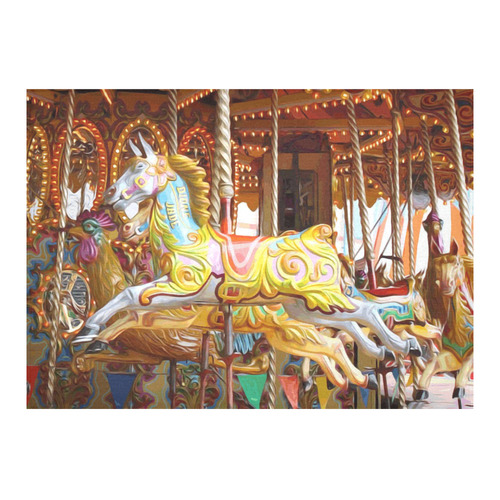Colorful Carousel Horses Merry Go Round Cotton Linen Tablecloth 60"x 84"