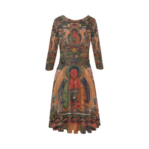 Buddha Amitabha in His Pure Land of Suvakti Elbow Sleeve Ice Skater Dress (D20)