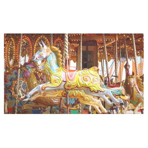 Colorful Carousel Horses Merry Go Round Cotton Linen Tablecloth 60"x 104"