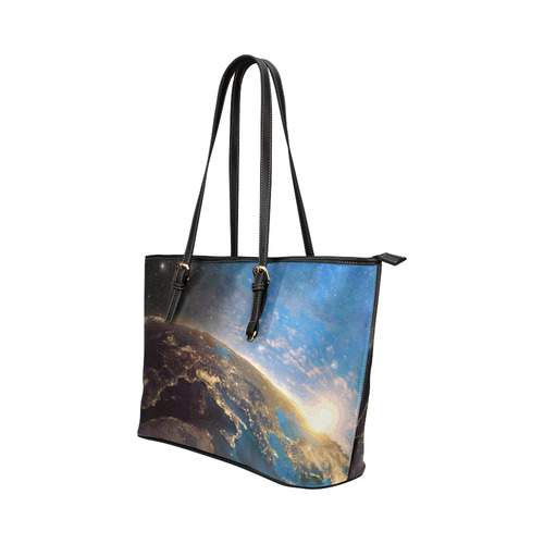 Planet Earth From Space Leather Tote Bag/Small (Model 1651)