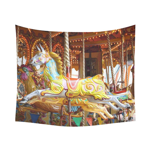 Colorful Carousel Horses Merry Go Round Cotton Linen Wall Tapestry 60"x 51"
