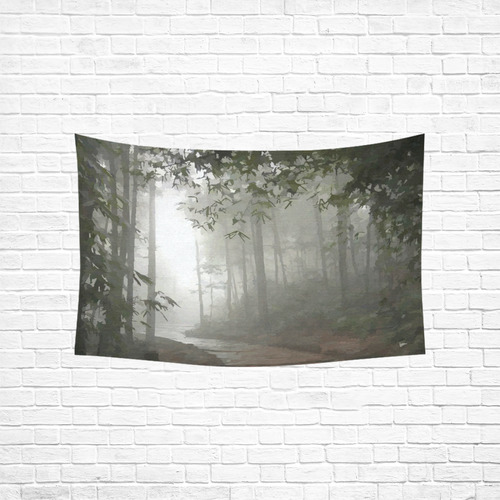 Landscape Forest Path in Foggy Mist Cotton Linen Wall Tapestry 60"x 40"