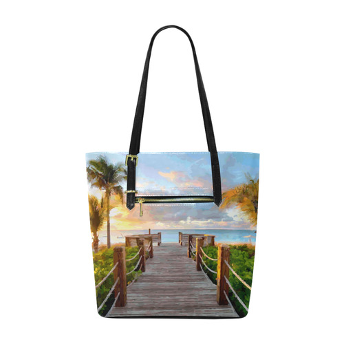 Sunset Landscape with Palm Trees Euramerican Tote Bag/Small (Model 1655)