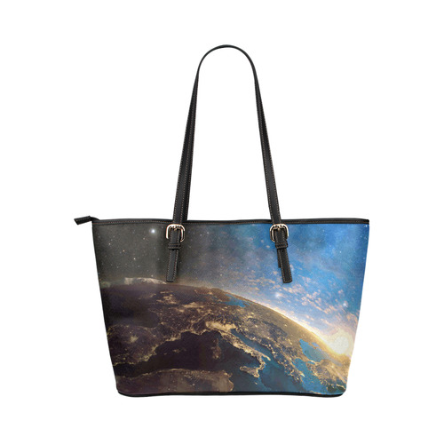 Planet Earth From Space Leather Tote Bag/Small (Model 1651)