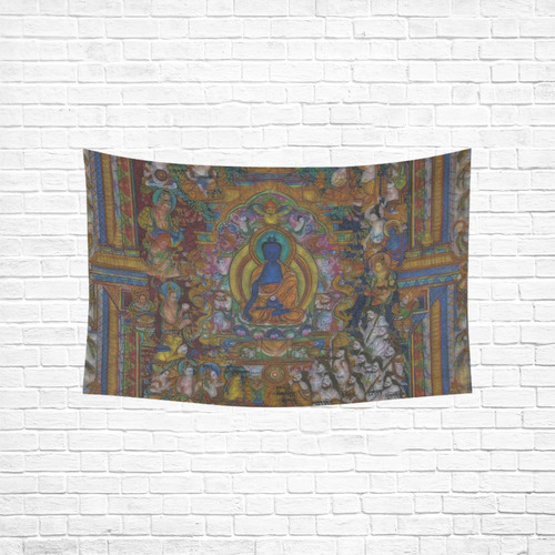 Awesome Thanka With The Holy Medicine Buddha Cotton Linen Wall Tapestry 60"x 40"
