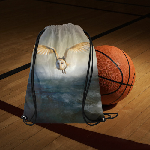 An barn owl flies over the lake Large Drawstring Bag Model 1604 (Twin Sides)  16.5"(W) * 19.3"(H)