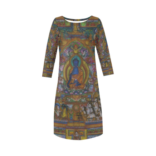 Awesome Thanka With The Holy Medicine Buddha Round Collar Dress (D22)