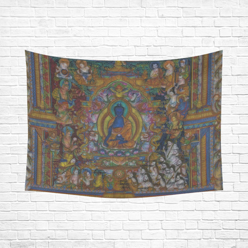Awesome Thanka With The Holy Medicine Buddha Cotton Linen Wall Tapestry 80"x 60"