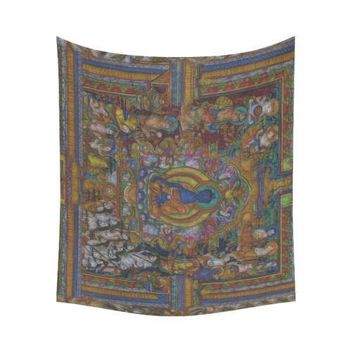 Awesome Thanka With The Holy Medicine Buddha Cotton Linen Wall Tapestry 60"x 51"