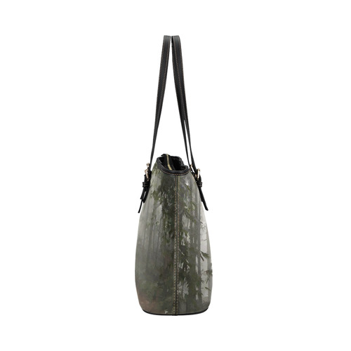 Landscape Forest Path in Foggy Mist Leather Tote Bag/Small (Model 1651)