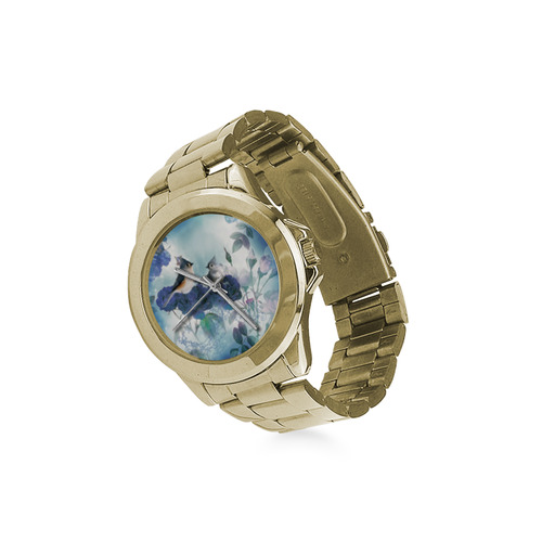 Cute birds with blue flowers Custom Gilt Watch(Model 101)