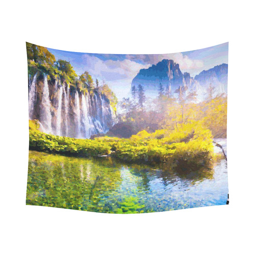 Waterfalls Forest Mountains Nature Landscape Cotton Linen Wall Tapestry 60"x 51"
