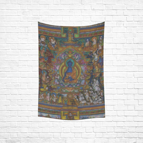 Awesome Thanka With The Holy Medicine Buddha Cotton Linen Wall Tapestry 40"x 60"