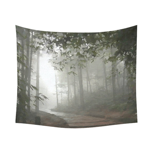 Landscape Forest Path in Foggy Mist Cotton Linen Wall Tapestry 60"x 51"