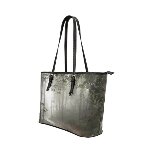 Landscape Forest Path in Foggy Mist Leather Tote Bag/Large (Model 1651)