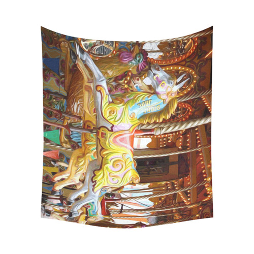Colorful Carousel Horses Merry Go Round Cotton Linen Wall Tapestry 60"x 51"