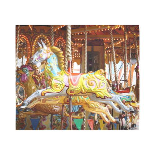 Colorful Carousel Horses Merry Go Round Cotton Linen Wall Tapestry 60"x 51"