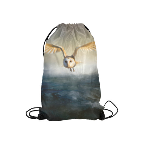 An barn owl flies over the lake Small Drawstring Bag Model 1604 (Twin Sides) 11"(W) * 17.7"(H)