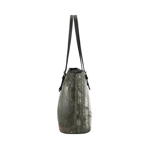 Landscape Forest Path in Foggy Mist Leather Tote Bag/Large (Model 1651)