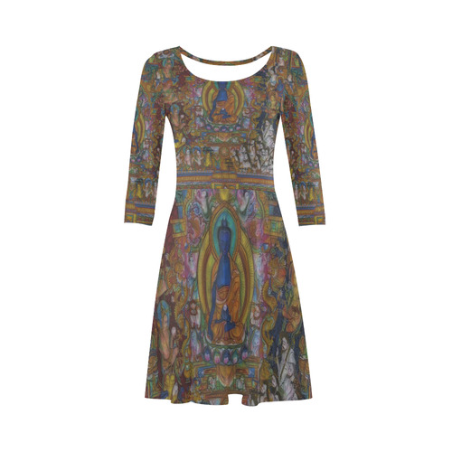 Awesome Thanka With The Holy Medicine Buddha 3/4 Sleeve Sundress (D23)