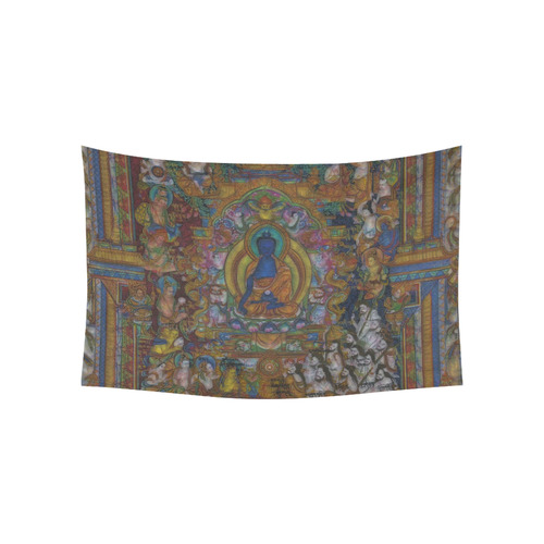 Awesome Thanka With The Holy Medicine Buddha Cotton Linen Wall Tapestry 60"x 40"