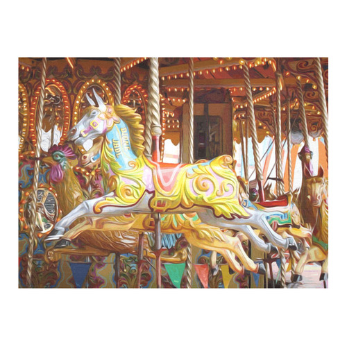 Colorful Carousel Horses Merry Go Round Cotton Linen Tablecloth 52"x 70"