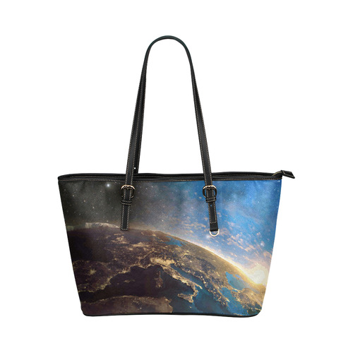 Planet Earth From Space Leather Tote Bag/Small (Model 1651)