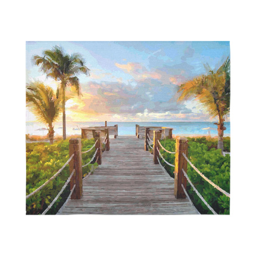 Sunset Landscape with Palm Trees Cotton Linen Wall Tapestry 60"x 51"