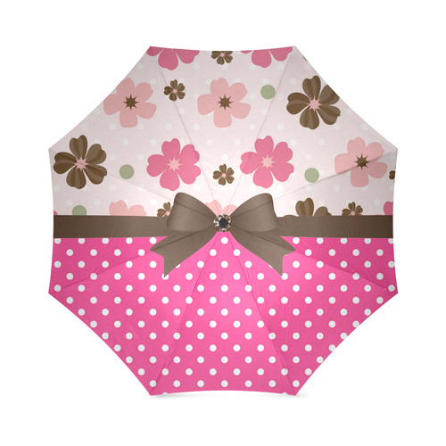 White Pink Polka Dots, Pink Brown Flowers, Floral Pattern and Chocolate Brown Bow