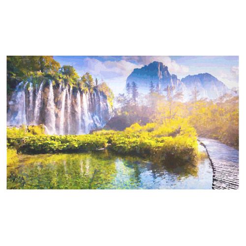 Waterfalls Forest Mountains Nature Landscape Cotton Linen Tablecloth 60"x 104"