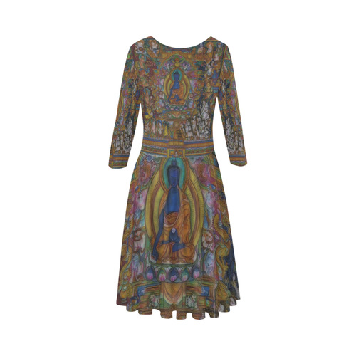 Awesome Thanka With The Holy Medicine Buddha Elbow Sleeve Ice Skater Dress (D20)