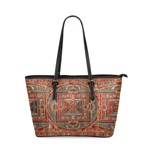 Mandala  of  Bodhisattva of Transcendent Wisdom Leather Tote Bag/Small (Model 1640)