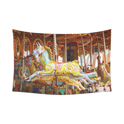 Colorful Carousel Horses Merry Go Round Cotton Linen Wall Tapestry 90"x 60"