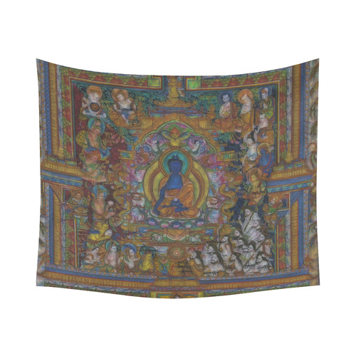 Awesome Thanka With The Holy Medicine Buddha Cotton Linen Wall Tapestry 60"x 51"