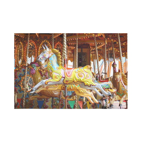 Colorful Carousel Horses Merry Go Round Cotton Linen Wall Tapestry 90"x 60"